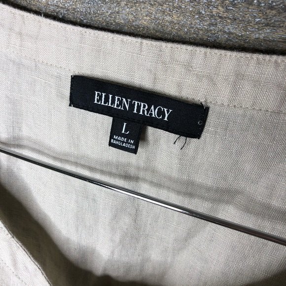Ellen Tracy 100% linen large lightweight roll tab 3/4 sleeve top gold hardware - Picture 2 of 6